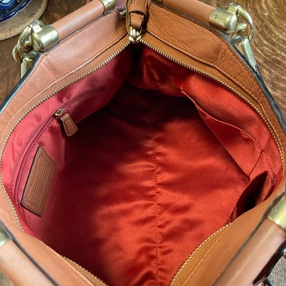 Coach Carrie Satchel in Cognac Leather with Gold Brass Accents - Picture 9 of 16